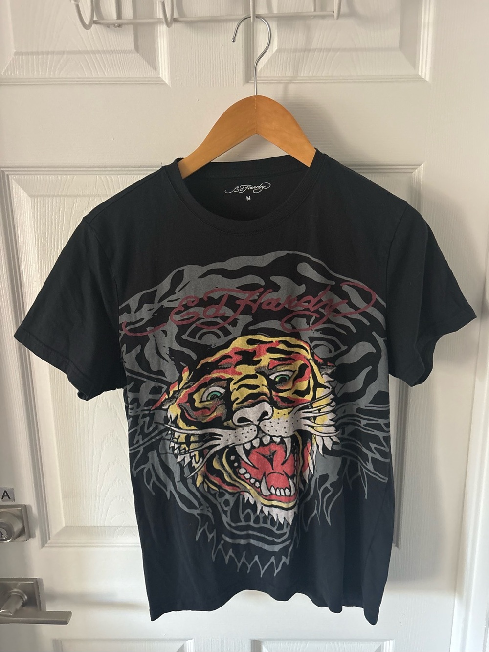 Ed Hardy Black Tee with Multicolor Tiger Graphic